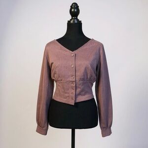 [WOMEN] GRL 🇯🇵 Plum Long Sleeve Back Tie Blouse | US S/JP M | Cottagecore V-Neck